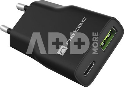 Natec Ribera USB Charger Gan Slim USB 1X USB-A + 1X USB-C 20W | NUC-2377