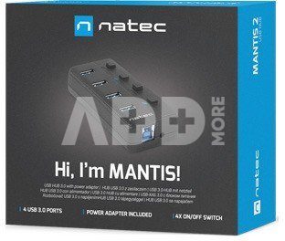 Natec USB 3.0 HUB, Mantis 2, 4-Port, On/Off with AC Adapter