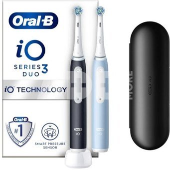 Oral-B | Electric Toothbrush Duo Pack | iO3 Series | Rechargeable | For adults | Number of brush heads included 2 | Number of teeth brushing modes 3 | Matt Black/Ice Blue
