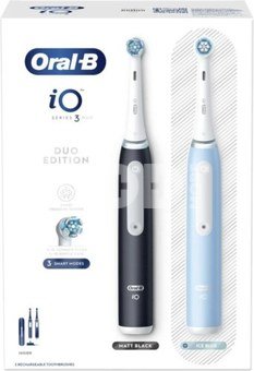 Oral-B | Electric Toothbrush Duo Pack | iO3 Series | Rechargeable | For adults | Number of brush heads included 2 | Number of teeth brushing modes 3 | Matt Black/Ice Blue