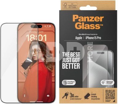 PanzerGlass Screen Protector iPhone 2023 6.1 Pro | Ultra-Wide Fit w. EasyAligner