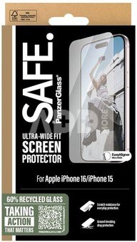 PanzerGlass Screen protector | Apple | iPhone 16 | Glass | Transparent | Ultra-Wide Fit