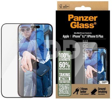 PanzerGlass Screen protector | Apple | iPhone 16 Plus/iPhone 15 Plus | Glass | Transparent | Ultra-Wide Fit