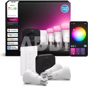 Philips Hue Starter set: 3 smart E27 bulbs, dimmer switch, Hue Bridge Pro | E27 | White and colored light