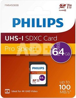 Philips SDXC Card 64GB Class 10 UHS-I U3 V30 A1