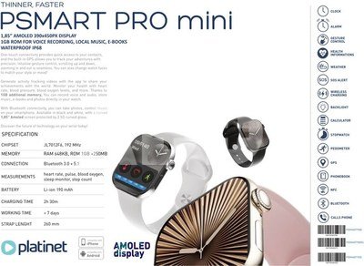 Platinet smartwatch PSMART PRO mini PSMART10B, black (46206)