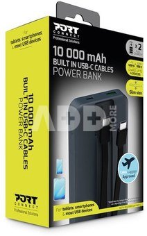 PORT CONNECT Powerbank 10 000 mAh - 2 x Built-in Cable | PORT CONNECT