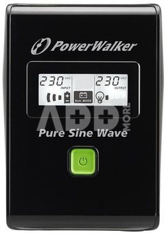 PowerWalker UPS line-interactive 600VA 2X PL 230V, pure sine wave, RJ11/45 IN/OUT, USB, LCD