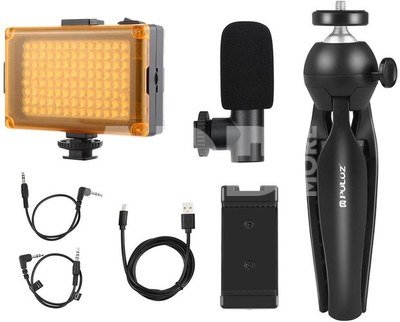Puluz Live broadcast kit tripod mount + LED lamp + microphone + phone clamp