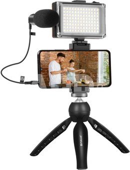 Puluz Live broadcast kit tripod mount + LED lamp + microphone + phone clamp