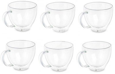 Puodeliai stikliniai 6 vnt su dvigubomis sienelėmis 140 ml Vivalto 85374