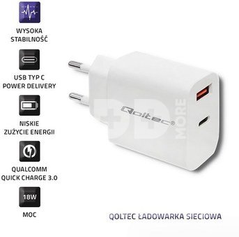 Qoltec Charger 18W 5-12V, 1.5-3A, USB C