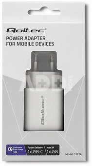 Qoltec Charger 18W 5-12V, 1.5-3A, USB C