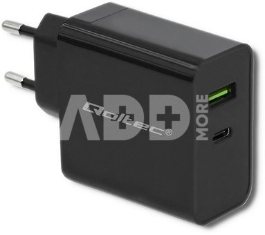 Qoltec Charger | 45W | 5-20V | 2.25-3A | USB typ C PD | USB | Black