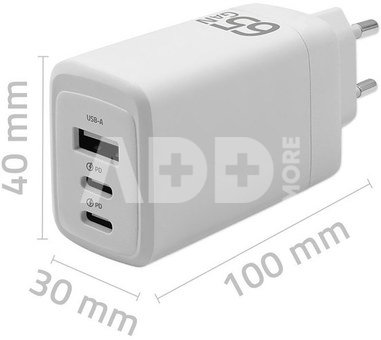 Qoltec GaN 65W charger,5V 20V 3A 3.35A,2xUSB,2xUSB C