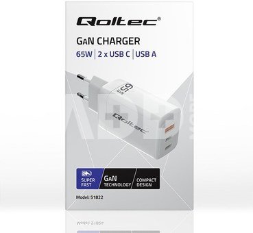 Qoltec GaN 65W charger,5V 20V 3A 3.35A,2xUSB,2xUSB C