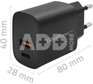 Qoltec GaN POWER PRO charger 1xUSB C, 1xUSB, 30W