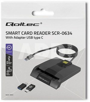 Qoltec Intelligent smart ID card reader, USB type C