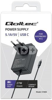 Qoltec Super FAST PD charger for Raspberry PI 5 USB
