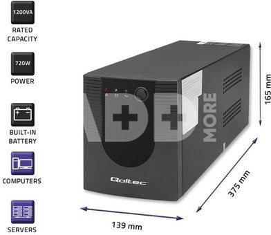 Qoltec Uninterruptible power supply, 1200VA, 720W