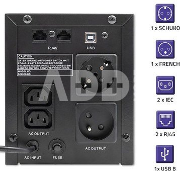 Qoltec Uninterruptible power supply, 2000VA, 1200W