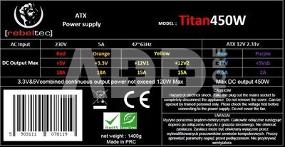 Rebeltec Power supplay ATX ver2.31 TITAN 450W