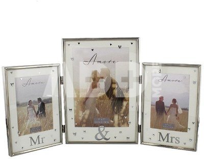 Rėmelis pasidabruotas trigubas Mr ir Mrs vestuvinis WG370
