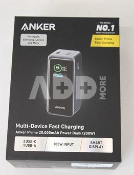 SALE OUT. Anker Power Bank, 200 W | Prime | 20000 mAh | Black | UNPACKED, SMALL SCRATCHED ON TOP