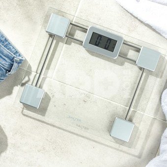 Salter 9081 SVFEU12 Glass Electronic Bathroom Scale, Silver/Transparent