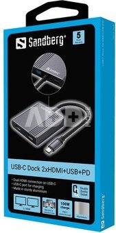 Sandberg 136-44 USB-C Dock 2xHDMI+USB+PD