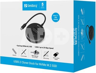 Sandberg 136-72 USB 3,2 Cloner Dock for NVMe M.2 SSD