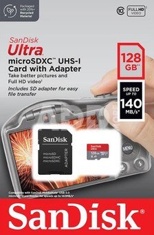 Sandisk memory card microSDXC 128GB Ultra A1+ adapter