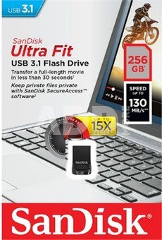Sandisk Ultra Fit&trade; USB 3.1 - Small Form Factor Plug and Stay Hi-Speed USB Drive 256 GB, USB 3.1, Black