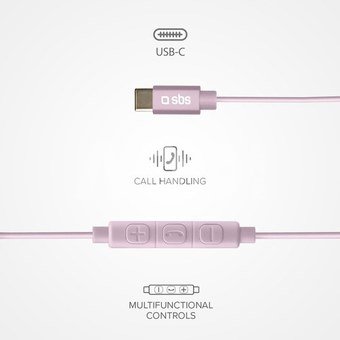 SBS earphones Studio Mix 65c USB-C, pink