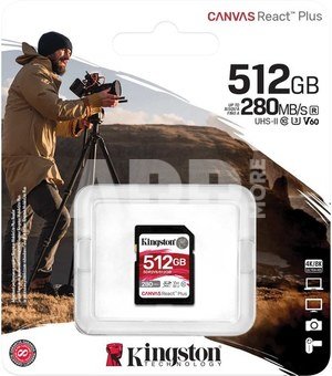 Kingston SDXC II V60 React Plus | SDR2V6/512GB | 512 GB | SDXC | Flash memory class Class 10, UHS-II, U3, V60