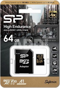 Silicon Power memory card microSDXC 64GB High Endurance + adapter