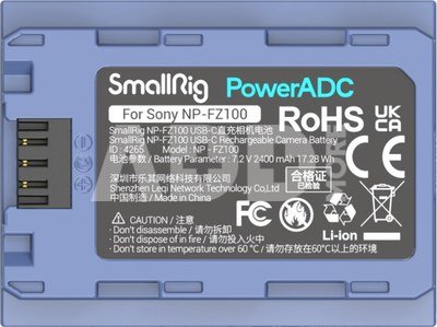 SMALLRIG 4265 CAMERA BATTERY USB-C RECHARGABLE NP-FZ100