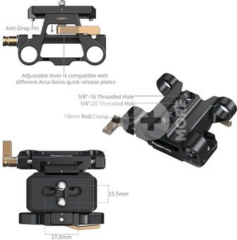 SmallRig 6761 Arca-Type Mount Plate with 15mm Dual Rod Clamp