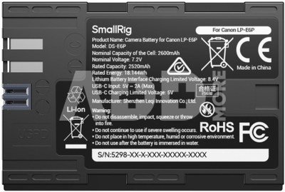 SmallRig 5298 USB-C Camera Battery with Power Display for Canon LP-E6P