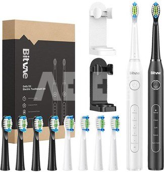 Sonic toothbrushes with tips set and 2 holders Bitvae D2+D2 (white and black)