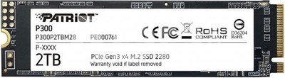 SSD|PATRIOT|P300|2TB|M.2|PCIE|NVMe|QLC|Write speed 1650 MBytes/sec|Read speed 2100 MBytes/sec|3.8mm|TBW 960 TB|P300P2TBM28