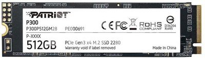 SSD|PATRIOT|P300|512GB|M.2|PCIE|NVMe|3D NAND|Write speed 1200 MBytes/sec|Read speed 1700 MBytes/sec|3.8mm|TBW 240 TB|P300P512GM28