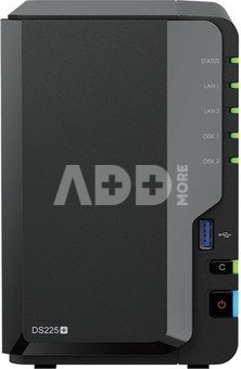 Synology DiskStation | DS225+ | Intel Celeron | J4125 | 2 GB | DDR4 | Black