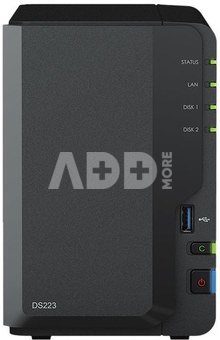 Synology | DS223 | Up to 2 HDD/SSD Hot-Swap | Realtek | RTD1619B | Processor frequency 1.7 GHz | 2 GB | DDR4