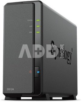Synology | Tower NAS | DS124 | up to 1 HDD/SSD | Realtek | RTD1619B | Processor frequency 1.7 GHz | 1 GB | DDR4