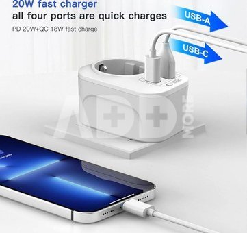 Tech-Protect travel adapter TA100 US-EU, white