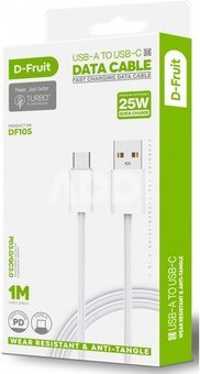 D-Fruit cable USB-A - USB-C 1m, white (DF105)