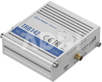 Teltonika TRB142 LTE RS232 Gateway, LTE Cat 1 up to 10 Mbps, ARM Cortex-A7 1.2 GHz CPU