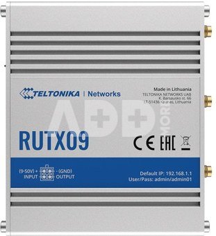 Teltonika Rugged Industrial LTE-A Cat6 Router RUTX09 No Wi-Fi, 10/100/1000 Mbit/s, Ethernet LAN (RJ-45) ports 4, 2G/3G/4G