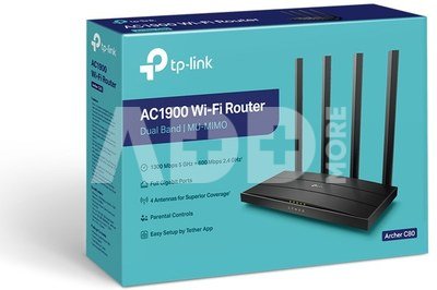 TP-LINK AC1900 Wireless MU-MIMO Wi-Fi 5 Router Archer C80 802.11ac, 1300+600 Mbit/s, 10/100/100 Mbit/s, Ethernet LAN (RJ-45) ports 4, MU-MiMO Yes, Antenna type 4xFixed